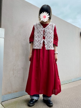 「Samansa Mos2（サマンサ モスモス）のモチーフレースベスト（ベスト）」を使った、ゆずこしょーぅ。さん（レディース・161cm）の秋コーディネート