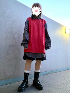 「ビッグシャツ」｜「アイテム（ブーツ）」を使った、ゆずこしょーぅ。さん（レディース・161cm）の春コーディネート