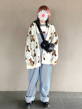 「WC（ダブル シー）のアイテム（カーディガン/ボレロ）」を使った、ゆずこしょーぅ。さん（レディース・161cm）の春コーディネート