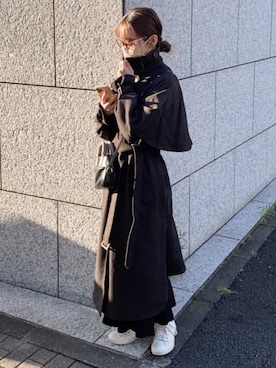 「FREAK'S STORE（フリークスストア）のウーリートレンチコート（トレンチコート）」を使った、mii*さん（レディース・155cm）の秋コーディネート