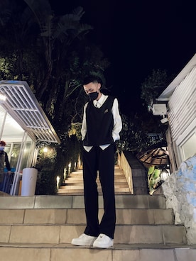 「plain-me（プレインミー）のアイテム（トップス）」を使った、蔣謙さん（メンズ・183cm）の冬コーディネート