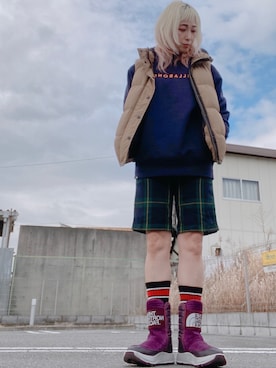 「northface」｜「アイテム（スウェット）」を使った、tomoさん（レディース・160cm）の冬コーディネート