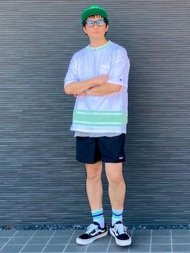 「アイテム（タンクトップ、グレー系）」を使った、kimukenさん（メンズ・175cm）の夏コーディネート