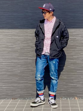 「ロールアップ」｜「アイテム（ナイロンジャケット）」を使った、kimukenさん（メンズ・175cm）の春コーディネート