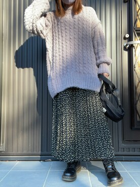 「NICE CLAUP（ナイスクラップ）のアイテム（ニット/セーター）」を使った、MOMOさん（レディース・152cm）の冬コーディネート