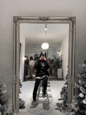 「LMCのアイテム（アクセサリー）」を使った、민さん（レディース・159cm）の冬コーディネート