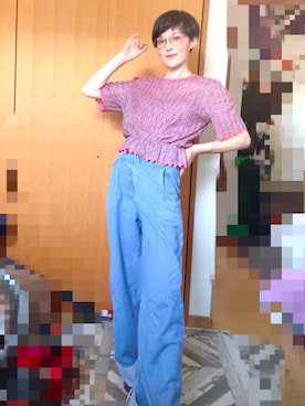 「GRL（グレイル）のロールアップワイドデニムパンツ（デニムパンツ）」を使った、T.Iさん（レディース・166cm・40代）の夏コーディネート