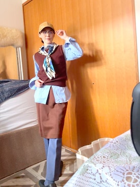「VINTAGE（ヴィンテージ）のアイテム（スカート、ブラウン系）」を使った、T.Iさん（レディース・166cm）の春コーディネート