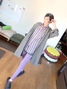 「VINTAGE（ヴィンテージ）のアイテム（シャツ/ブラウス、パープル系）」を使った、T.Iさん（レディース・166cm）の夏コーディネート