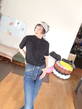 「SANJEGOのアイテム（デニムパンツ、ブルー系）」を使った、T.Iさん（レディース・166cm）の春コーディネート
