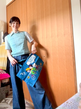 「VINTAGE（ヴィンテージ）のアイテム（シャツ/ブラウス、ブルー系）」を使った、T.Iさん（レディース・166cm）の夏コーディネート