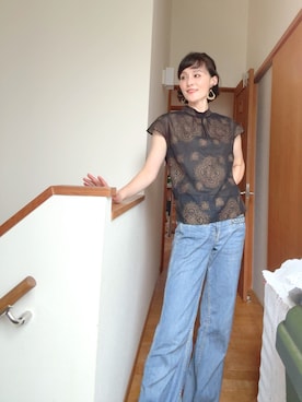 「Spiral Tempt（スパイラルテンプト）のアイテム（デニムパンツ、ブルー系）」を使った、T.Iさん（レディース・166cm）の秋コーディネート