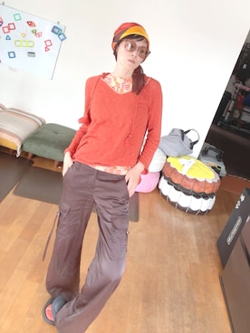 「VINTAGE（ヴィンテージ）のアイテム（バンダナ/スカーフ、オレンジ系）」を使った、T.Iさん（レディース・166cm）の夏コーディネート