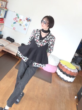 「VINTAGE（ヴィンテージ）のアイテム（シャツ/ブラウス、ブラック系）」を使った、T.Iさん（レディース・166cm）の夏コーディネート