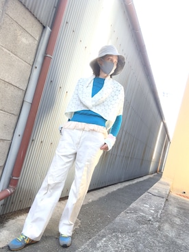 「VINTAGE（ヴィンテージ）のアイテム（パンツ、ホワイト系）」を使った、T.Iさん（レディース・166cm）の春コーディネート