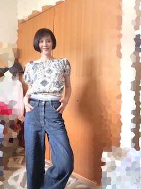 「GU（ジーユー）のアイテム（デニムパンツ、ブルー系）」を使った、T.Iさん（レディース・166cm）の夏コーディネート