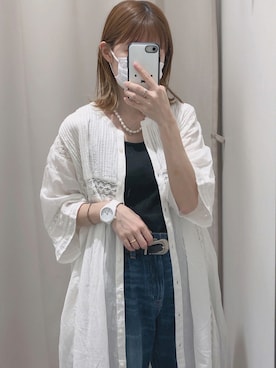 「earth music&ecology（アースミュージックアンドエコロジー）のアイテム（デニムパンツ）」を使った、ヨシカワさん（レディース・150cm）の夏コーディネート