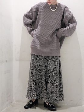 「パープル×黒」｜「アイテム（スカート）」を使った、ヨシカワさん（レディース・150cm）の冬コーディネート