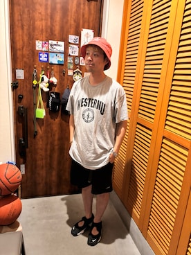 「Hobie（-）のアイテム（その他パンツ、ブラック系）」を使った、ジェノサイダスさん（メンズ・171cm）の夏コーディネート