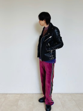 「DIESEL（ディーゼル）のアイテム（ライダースジャケット）」を使った、yoshiyuさん（メンズ・174cm）の秋コーディネート