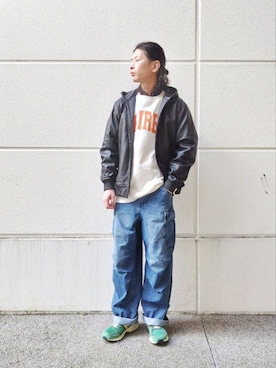 「AVIREX（アヴィレックス）のアイテム（ミリタリージャケット）」を使った、SASAMURAさん（メンズ・175cm）の冬コーディネート