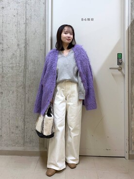 「アイテム（カーディガン/ボレロ、パープル系）」を使った、karafulさん（レディース・147cm）の冬コーディネート
