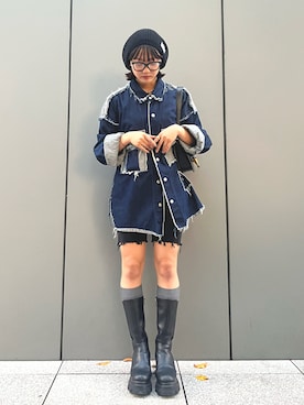 「アイテム（ニットキャップ/ビーニー）」を使った、sayakaさん（レディース・163cm）の秋コーディネート