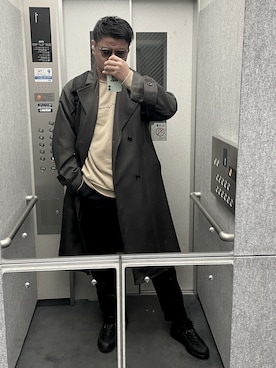 「WYM LIDNM（ウィム バイ リドム）のアイテム（トレンチコート）」を使った、YuSEiさん（メンズ・178cm）の冬コーディネート