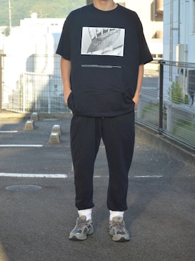 「Graphpaper（グラフペーパー）のアイテム（Tシャツ/カットソー、ブルー系）」を使った、hasuさん（メンズ・178cm）の秋コーディネート