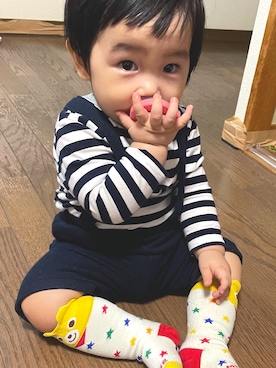 「MIKI HOUSE（ミキハウス）のアイテム（レッグウェア）」を使った、hayatonさん（キッズ・70cm）の秋コーディネート