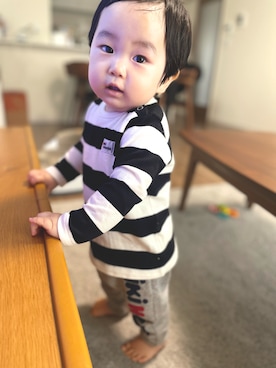 「MIKI HOUSE（ミキハウス）のアイテム（Tシャツ/カットソー）」を使った、hayatonさん（キッズ・70cm）の秋コーディネート