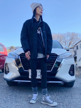 「アウターコーデ」｜「アイテム（デニムジャケット）」を使った、YURIKOさん（レディース・166cm）の冬コーディネート