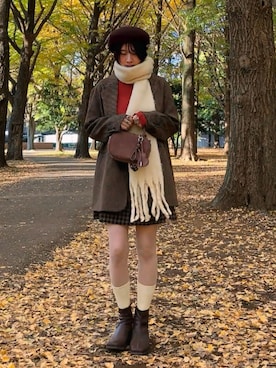 「アイテム（帽子）」を使った、ほのかりんさん（レディース・166cm）の冬コーディネート