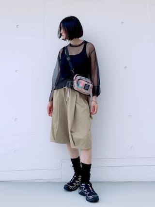「CIAOPANIC TYPY（チャオパニックティピー）の【UNISEX】タックハーフボリュームワイドパンツ/WEB限定カラー・サイズあり（その他パンツ）」を使った、ほのかりんさん（レディース・166cm）の夏コーディネート