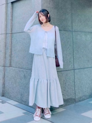「tiptop(ティップトップ)のポンチティアードスカート(スカート)」を使った、ほのかりんさん(レディース・166cm)の夏コーディネート