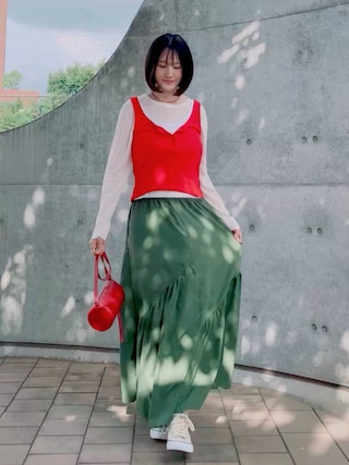 「LOWRYS FARM(ローリーズファーム)のヘンリーレイヤードタンク 638381(タンクトップ)」を使った、ほのかりんさん(レディース・166cm)の夏コーディネート