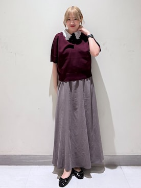 「OPAQUE.CLIP（オペークドットクリップ）の【接触冷感】サテンイージーフレアスカート《洗濯機OK》（スカート、ブラウン系）」を使った、みきちぃさん（レディース）の夏コーディネート