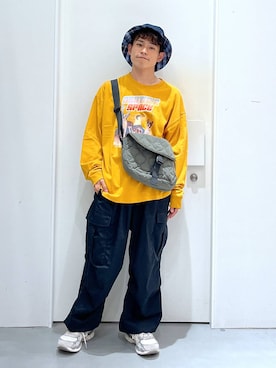 「アイテム（Tシャツ/カットソー、オレンジ系）」を使った、omtさん（メンズ・163cm・20代）の夏コーディネート