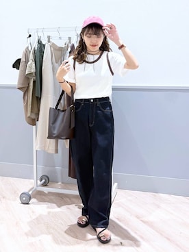 「GLOBAL WORK（グローバルワーク）のGOODデニムバギーパンツ/498388（デニムパンツ）」を使った、ぷーのさん（レディース・155cm・20代）の秋コーディネート