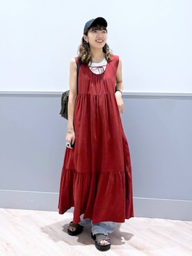 「キャミワンピース」｜「アイテム（帽子）」を使った、ぷーのさん（レディース・155cm）の夏コーディネート