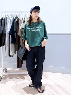 「GLOBAL WORK（グローバルワーク）のGOODデニムバギーパンツ/498388（デニムパンツ）」を使った、ぷーのさん（レディース・155cm・20代）の秋コーディネート