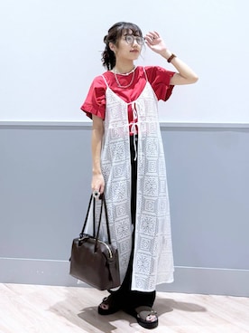 「GLOBAL WORK（グローバルワーク）のGOODデニムバギーパンツ/498388（デニムパンツ）」を使った、ぷーのさん（レディース・155cm・20代）の夏コーディネート