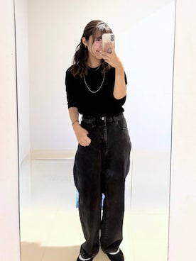 「GLOBAL WORK（グローバルワーク）のGOODデニムバギーパンツ/498388（デニムパンツ）」を使った、ぷーのさん（レディース・155cm）の秋コーディネート