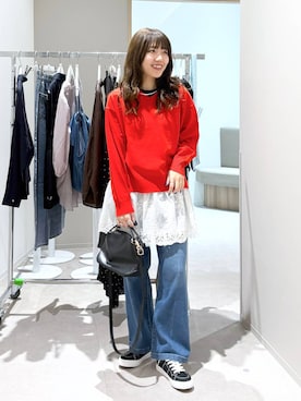 「GLOBAL WORK（グローバルワーク）のスペ軽お財布ショルダー/132336（ショルダーバッグ、ブラック系）」を使った、ぷーのさん（レディース・155cm）の春コーディネート