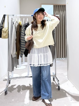 「GLOBAL WORK（グローバルワーク）のアイテム（帽子）」を使った、ぷーのさん（レディース・155cm）の春コーディネート