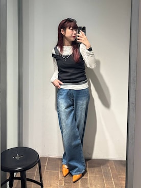 「JEANASIS（ジーナシス）のセミシアーリブヘンリー LS/326122（Tシャツ/カットソー、ホワイト系）」を使った、ミユキさん（レディース・159cm）の春コーディネート