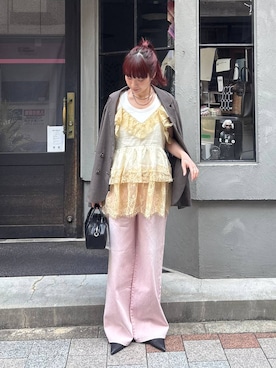 「JEANASIS（ジーナシス）のベルトデザインポインテッドミュール/638820（パンプス、ブラック系）」を使った、ミユキさん（レディース・159cm）の春コーディネート