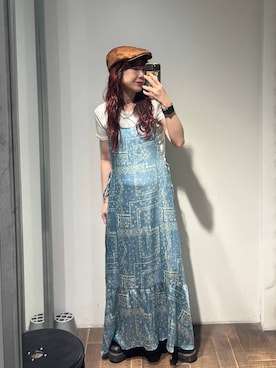 「JEANASIS（ジーナシス）のアソートサテンキャミドレス/661807（ワンピース、ブルー系）」を使った、ミユキさん（レディース・159cm）の春コーディネート