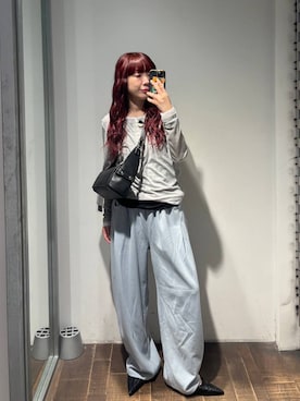 「JEANASIS（ジーナシス）のレースアップポインテッドミュール/657166（パンプス、ブラック系）」を使った、ミユキさん（レディース・159cm）の春コーディネート