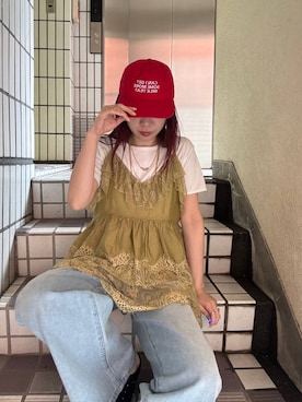 「JEANASIS（ジーナシス）のスタンダードワイドデニム/647643（デニムパンツ、ブルー系）」を使った、ミユキさん（レディース・159cm）の春コーディネート